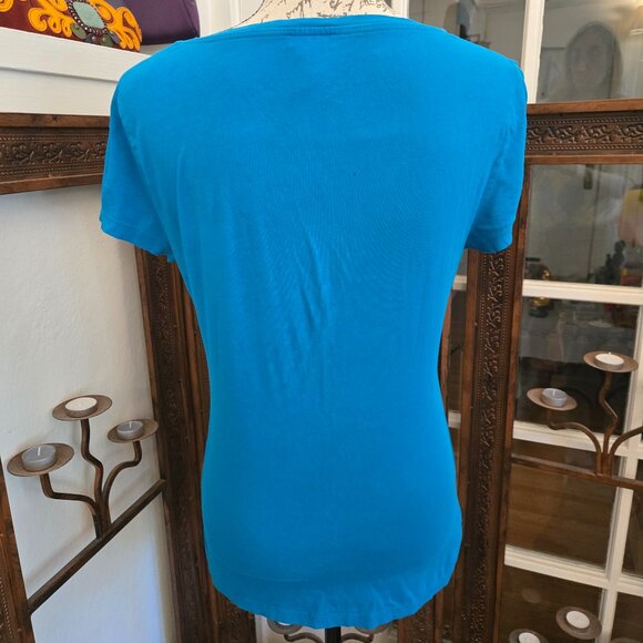 Turquoise V-Neck Ruched Ann Taylor Top, Sz S - Picture 6 of 7